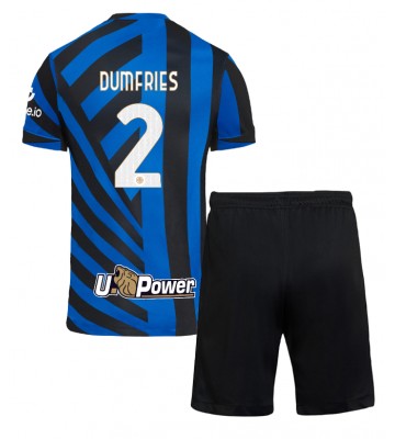 Inter Milan Denzel Dumfries #2 Primera Equipación Niños 2024-25 Manga Corta (+ Pantalones cortos)